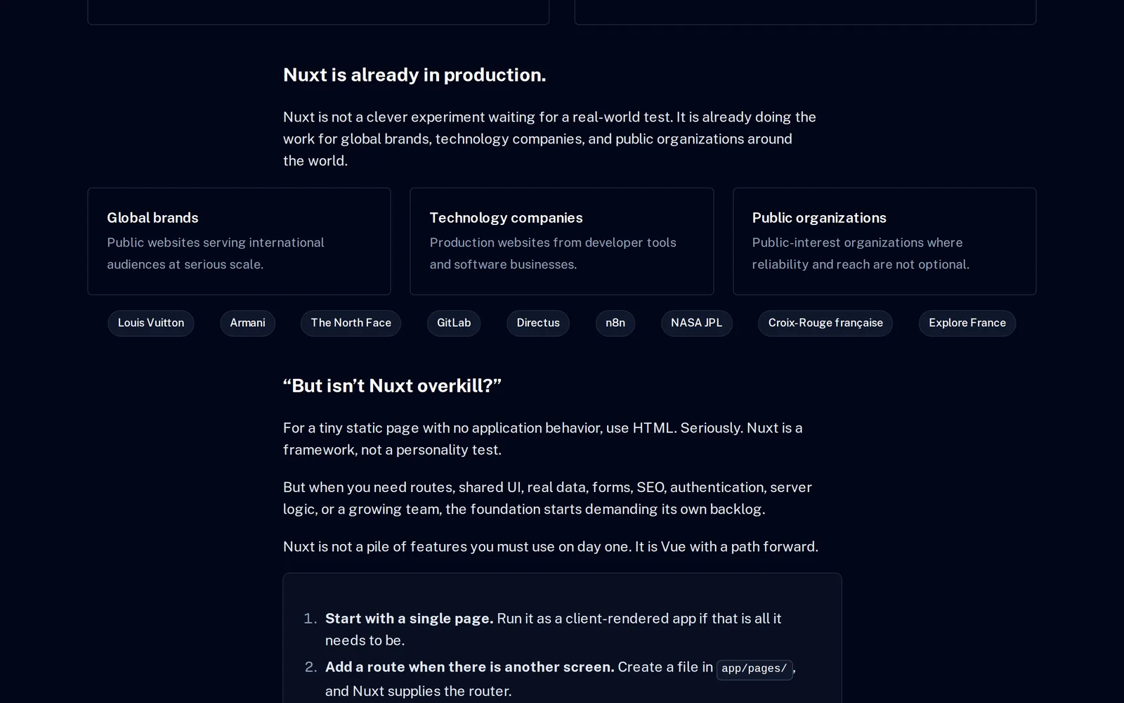 Old production section: company names as text pills